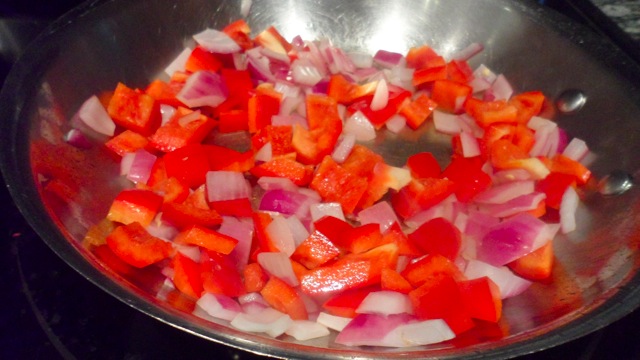 Red Onion and Red Pepper in the pan
