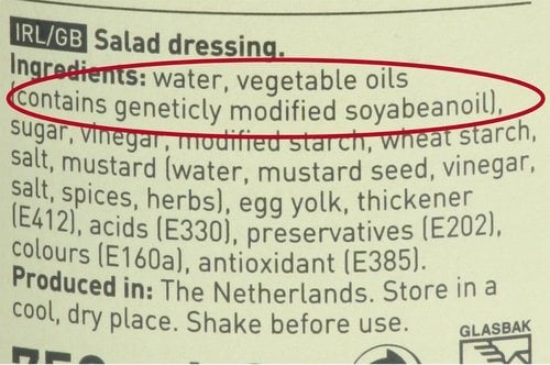 Example UK genetically modified ingredient label