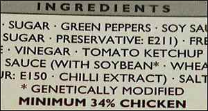 Example UK genetically modified ingredient label