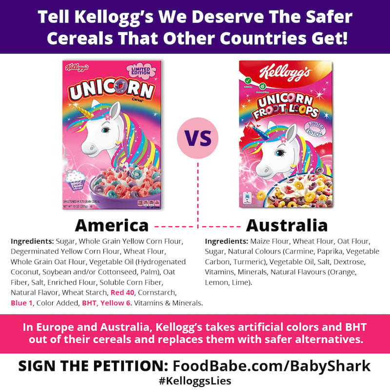 unicorn cereal ingredients in america vs. australia